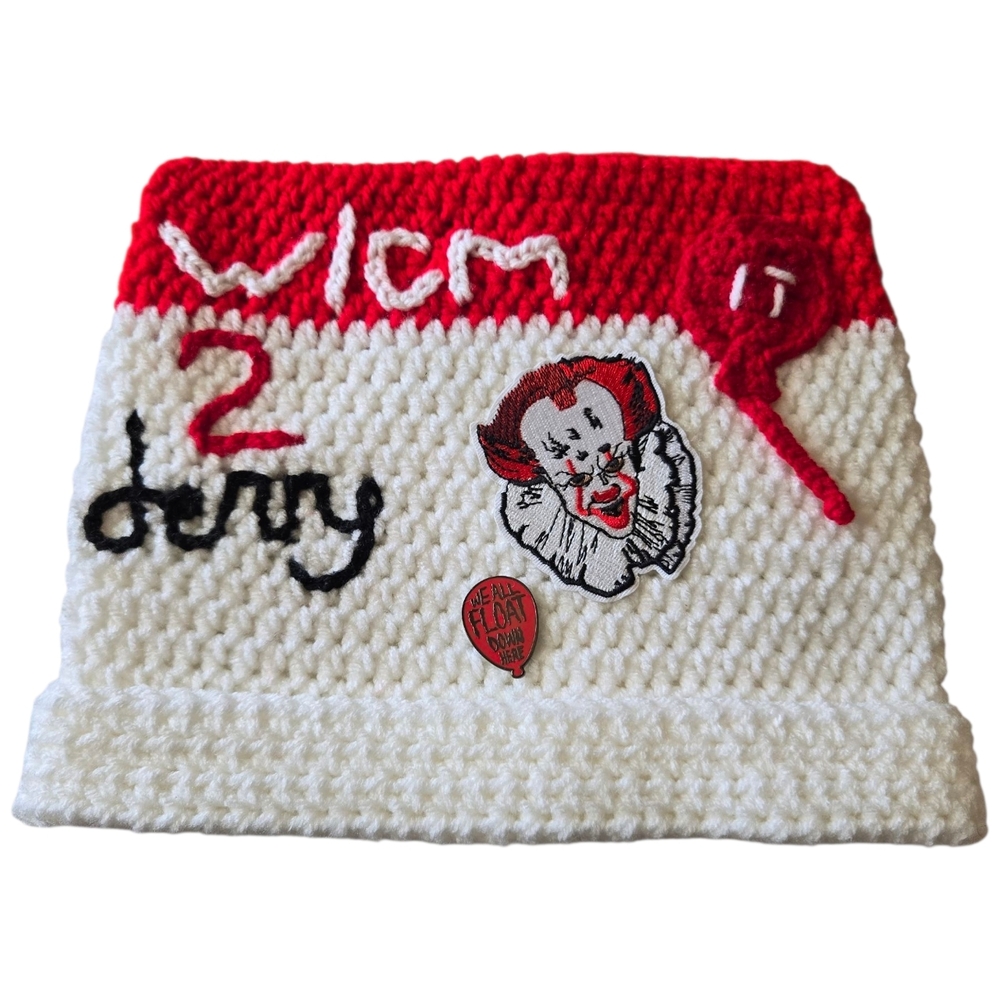 "Pennywise/Wlcm To DERRY" inspired Handmade Crochet Beanie, Horror, Adult - Picture 4 of 6